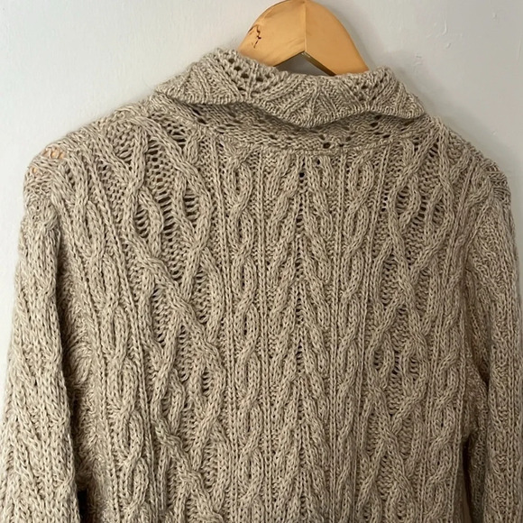 Inis Crafts Ireland 100% Merino Wool Cable Knit Zip Up Cardigan Sweater Sz M - Picture 9 of 10